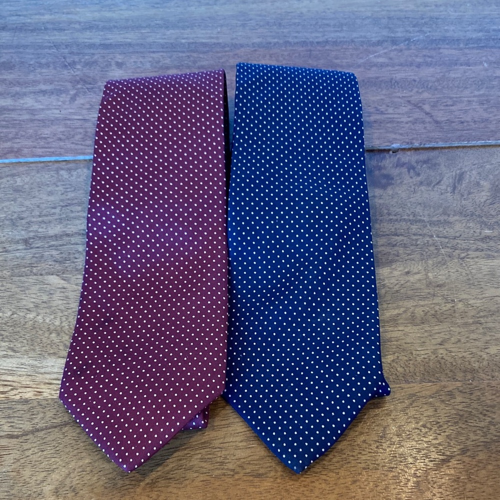 Lands End Mens Polka Dot Silk Tie Bundle Burgundy Blue White 58" Classic Career‎